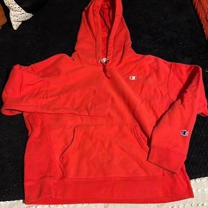 Red boxy cropped Champion hoodie